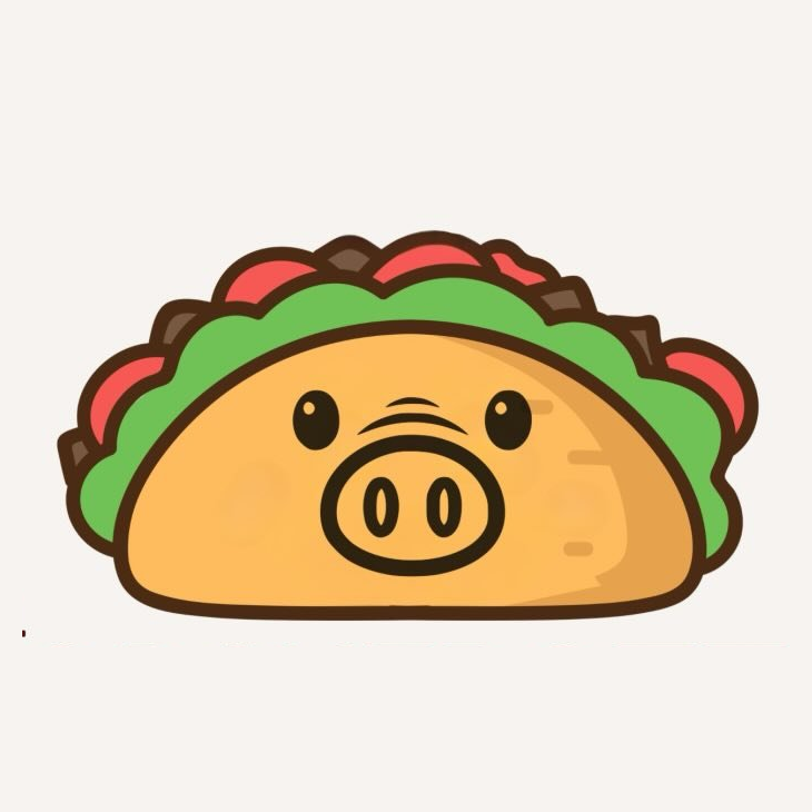 Il mascotte di Al Porcherotto: un maiale a forma di taco